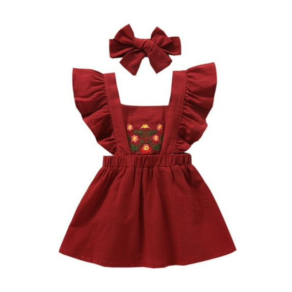 Lovebay Baby Grils Ruffled Sleeve Embrodered Sundress Headband Summer Outfits