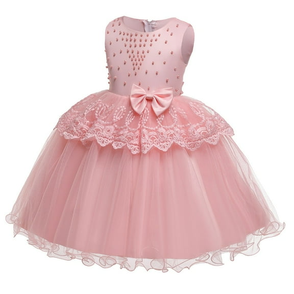 Lovebay Children Girls Princess Pearls Flower Lace Dress Kids Ball Gown Wedding Evening Birthday Pageant Party Formal Dresses Prom 0-8Years