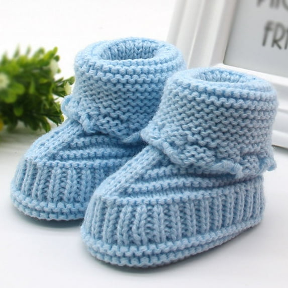 Lovebay Infant Baby Crochet Knit Boots Girls Boys Wool Crib Shoes Winter Prewalker Warm Booties Blue 0-6 Months
