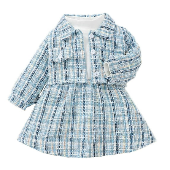 Lovebay Infant Baby Girls Long Sleeve Princess Dress Plaid Cardigan Coat Formal Outfits