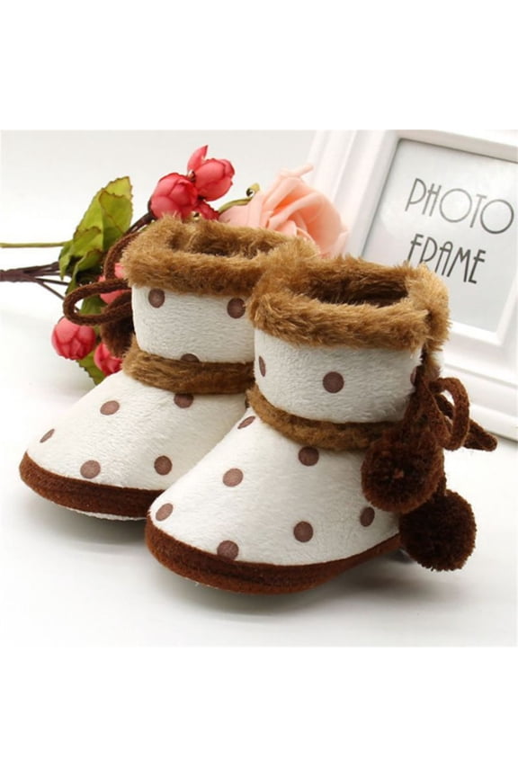 Lovebay Infant Boots Winter Baby Girl Shoes Soft Sole Anti-Slip Toddler Snow Warm Prewalker Newborn Slippers Wave Point Brown 0-6 Months