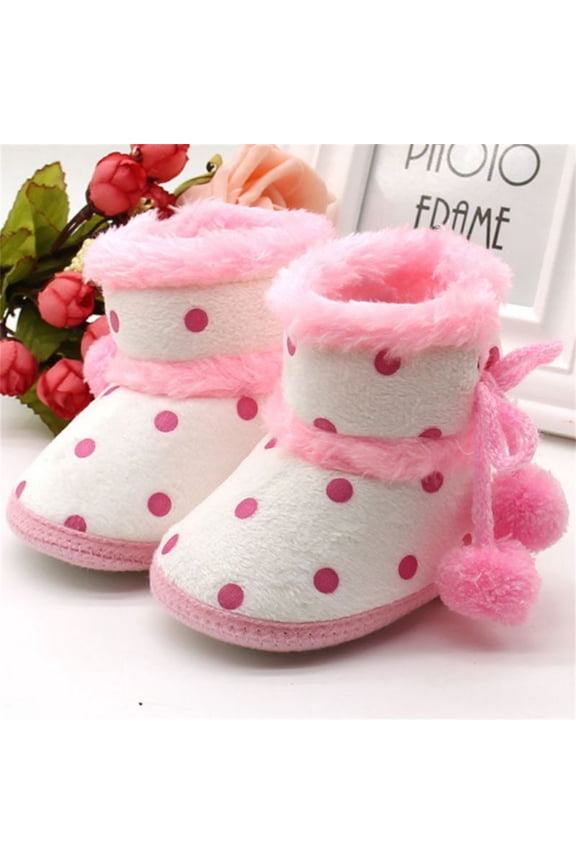 Lovebay Infant Boots Winter Baby Girl Shoes Soft Sole Anti-Slip Toddler Snow Warm Prewalker Newborn Slippers Wave Point Pink 6-12 Months