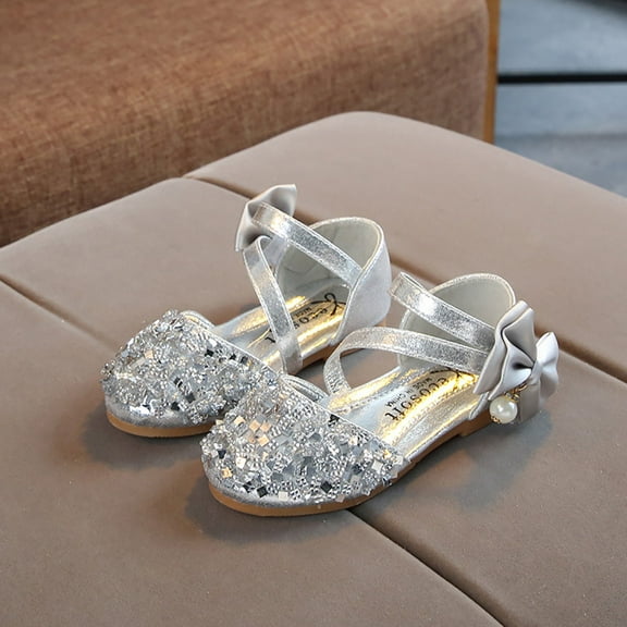 Lovebay Kids Baby Girls Adorable Sparkly Dress Shoes Party Low Heel Pumps Glitter Princess Mary Jane with Bowknot Silver - 9.5 Toddler