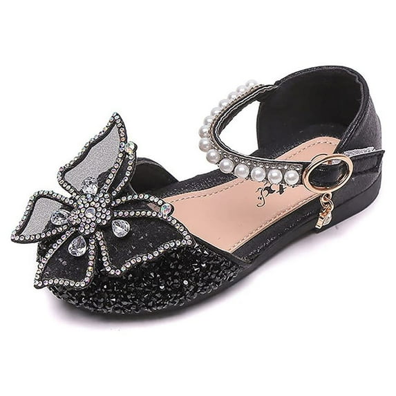 Lovebay Kids Baby Girls Rhinestone Sandals Sparkly Dress Shoes Party Low Heel Pumps Glitter Princess Mary Jane Flats Black for Kids (US 7.5 Toddler)