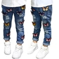 thumbnail image 1 of Lovebay Kids Baby Girls Stretch Jeans Cartoon Butterfly Hole Ripped Trouser Bottoms Floral Denim Long Pants, 1 of 15
