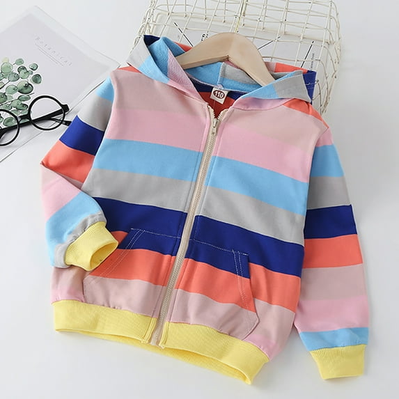 Lovebay Kids Girl Rainbow Hoodies Jacket Zip Up Casual Hooded Long Sleeve Jumper Hoody Sweater Top Coat
