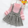 thumbnail image 1 of Lovebay Kids Girls Fake Two-piece Outfits Set High Neck Tops + Plaid Bib Strap Skirt 1-7Years, 1 of 11