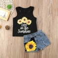 thumbnail image 1 of Lovebay Kids Girls Sunflowers Vest Tops T shirt + Denim Shorts Summer Outfits Set, 1 of 10