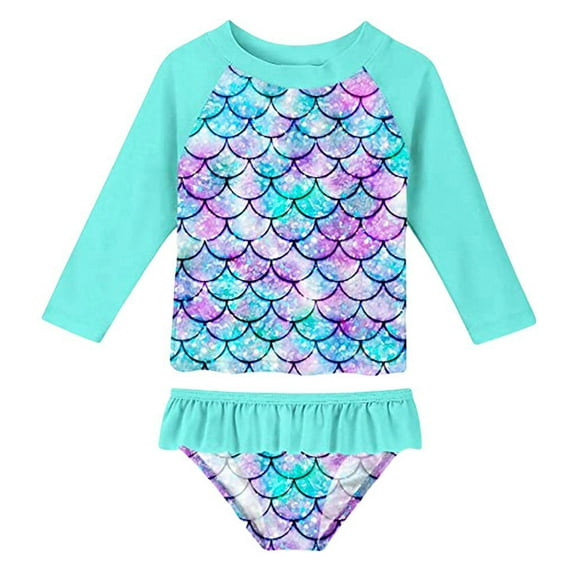 Lovebay Little Girls Mermaid Swimsuits Two Pieces Swimwears Rash Guard Set Long Sleeve UPF50+ Bathing Suit for Beach 2-8T