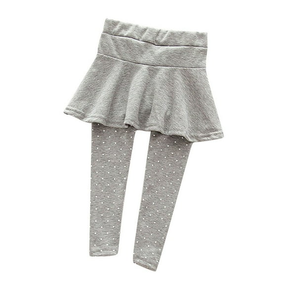 Lovebay Little Girls Polka Dot Leggings Pants with Tutu Skirts Kids Footless Tights Light grey 6-7 Years