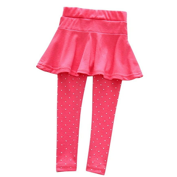 Lovebay Little Girls Polka Dot Leggings Pants with Tutu Skirts Kids Footless Tights Rose red 6-7 Years