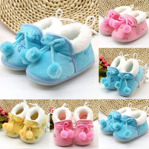 Lovebay Newborn Baby Girl Warm Winter Slippers Snow Boots Toddler Soft Sole Anti-Slip Infant Prewalker Nursling Crib Shoes Blue 12-18 Months