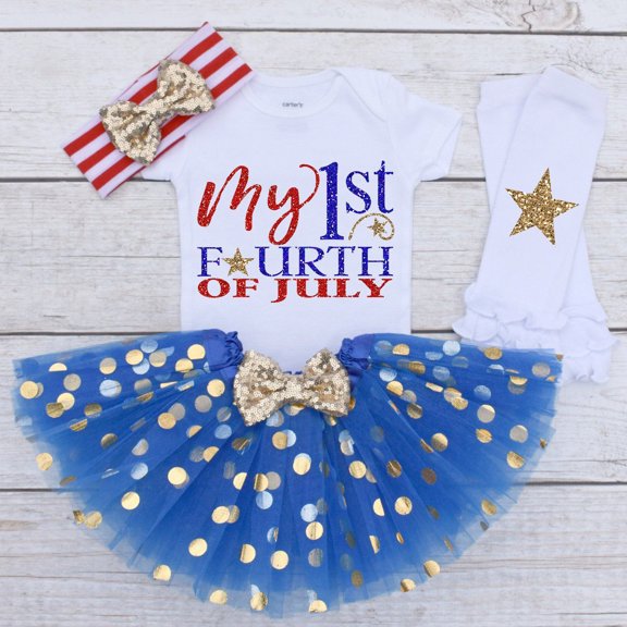 Lovebay Newborn Baby Girls Independence Day Romper Skirt Headband Outfits Set