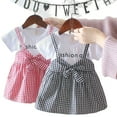 thumbnail image 1 of Lovebay Newborn Baby Girls Plaid Strap Casual Dress Summer Fake 2pc Knit Tops Sun Dress Beach Sundress, 1 of 7