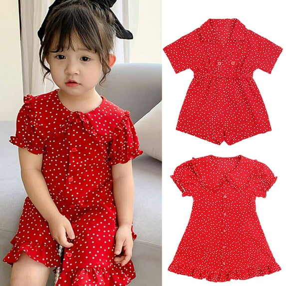 Lovebay Summer Kids Girls Red Polk Dot Pleated Dress Beach Wear Sundress for Toddler,Little child