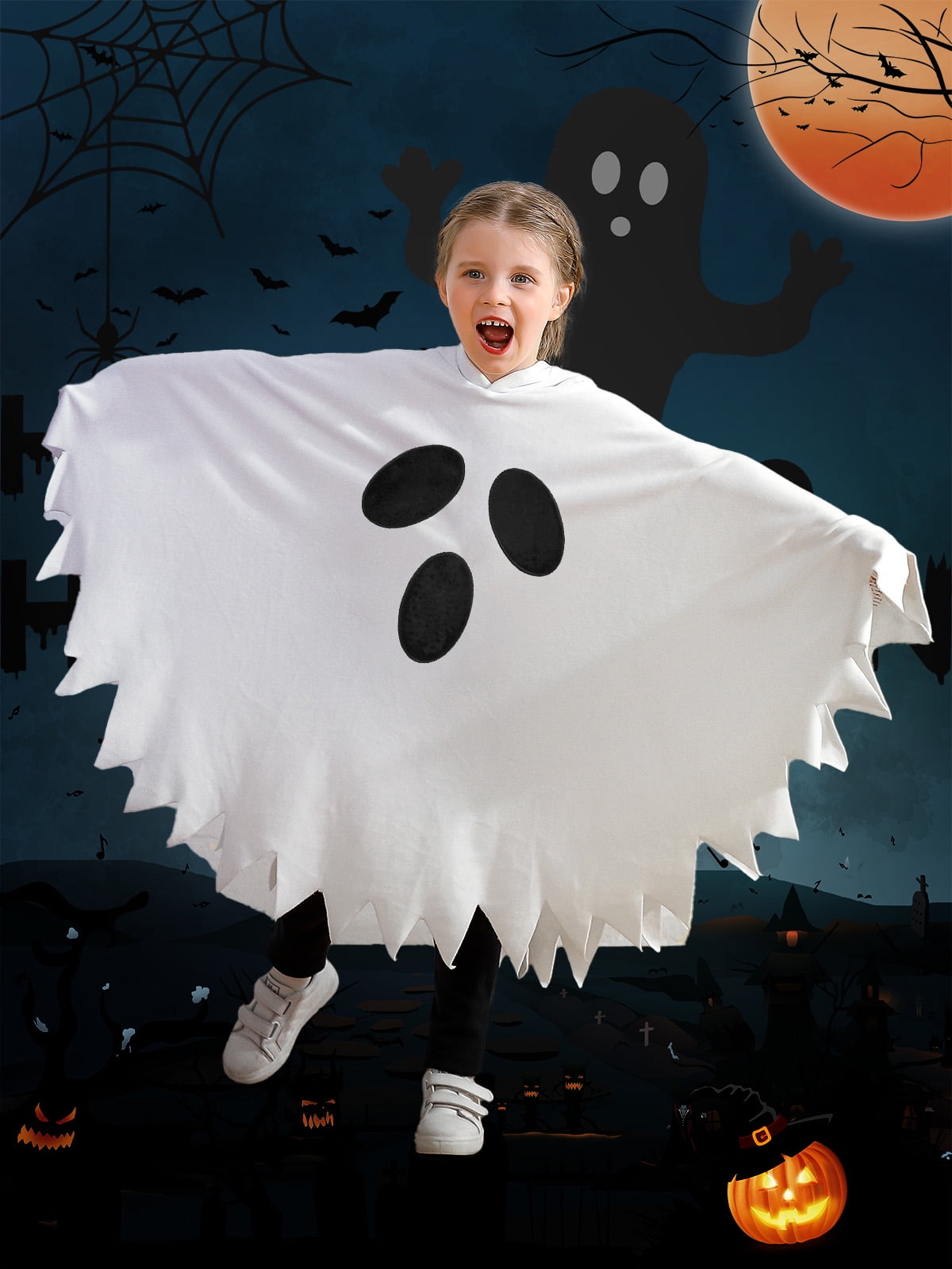 Halloween Boys Girls White Ghost Scary Cosplay Costume For