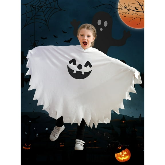 Lovebay Toddler Baby Girls Boys Halloween Costume White Ghost Smile Cape Cloak Fancy Party Cosplay with Hat