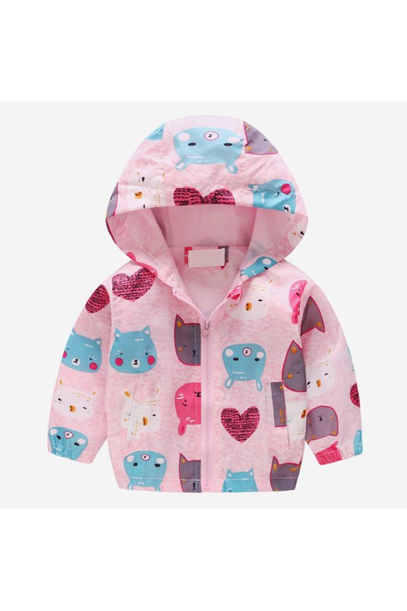Lovebay Toddler Kid Little Girls Floral Cartoon Hooded Jacket Windbreaker Thin Coat