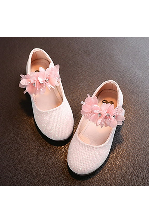 Toddler Kids Lace Flower Glitter Bridesmaid Dress Shoes Girls Mary Jane Shoe