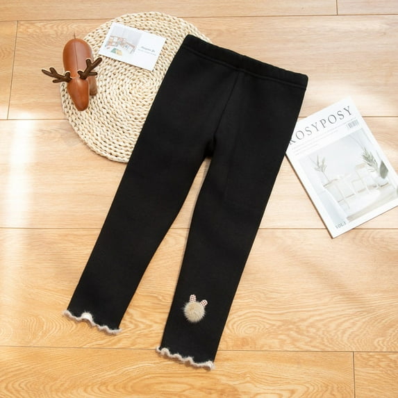 Lovebay Toddler Kids Little Cute 3D Bear Pants Girls Winter Warm Fleece Tight Pants Trousers,4-5 Years