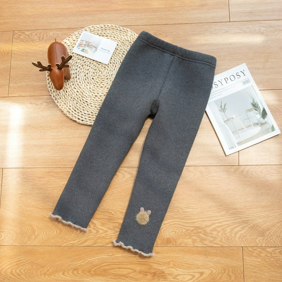 Lovebay Toddler Kids Little Cute 3D Bear Pants Girls Winter Warm Fleece Tight Pants Trousers,7-8 Years