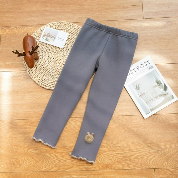 Lovebay Toddler Kids Little Cute 3D Bear Pants Girls Winter Warm Fleece Tight Pants Trousers,7-8 Years