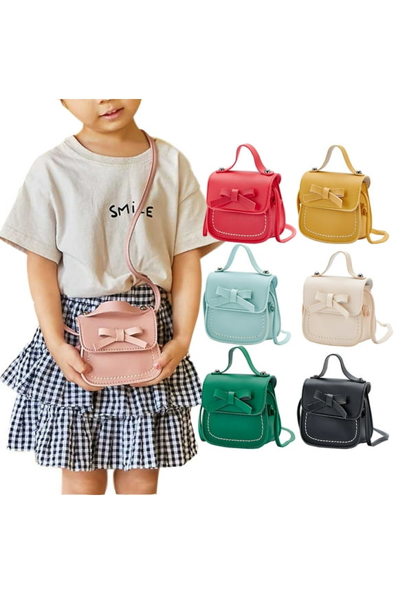 Unisex Cute Bow Mini Messenger Bag Small Crossbody Purse Soft PU Leather, Pink