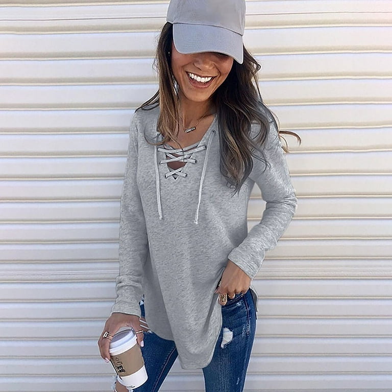 Women's New V-neck Strap Long Sleeve Striped Shirt
