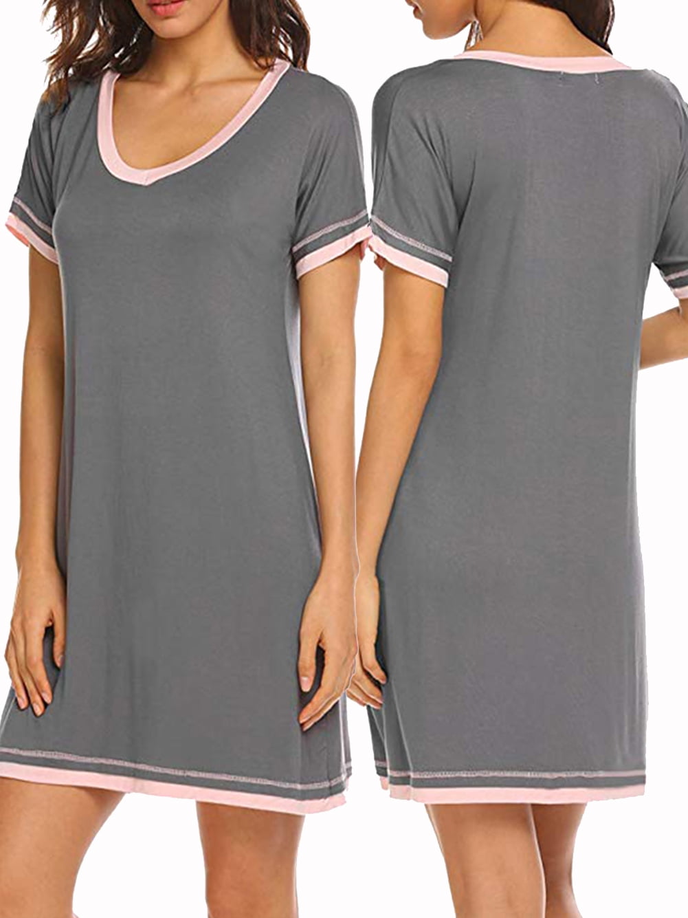 Lovebay Women's Short Sleeve Pajama V-neck Night Shirt Dress Sleepwear ...