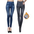 thumbnail image 1 of Lovebay Women's Tummy Control Denim Fake Jeans Seamless Fleece Lined Full Length Leggings with Pockets Black 3XL, 1 of 11