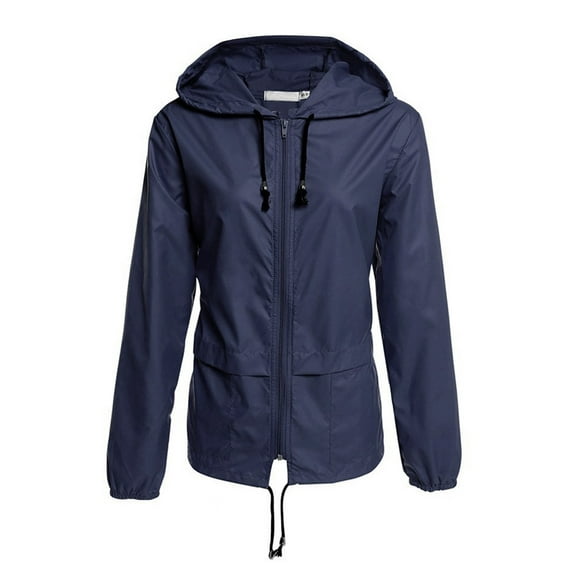 Lovebay Women's Wind & Waterproof Hooded Rain Jacket Dark blue 2XL