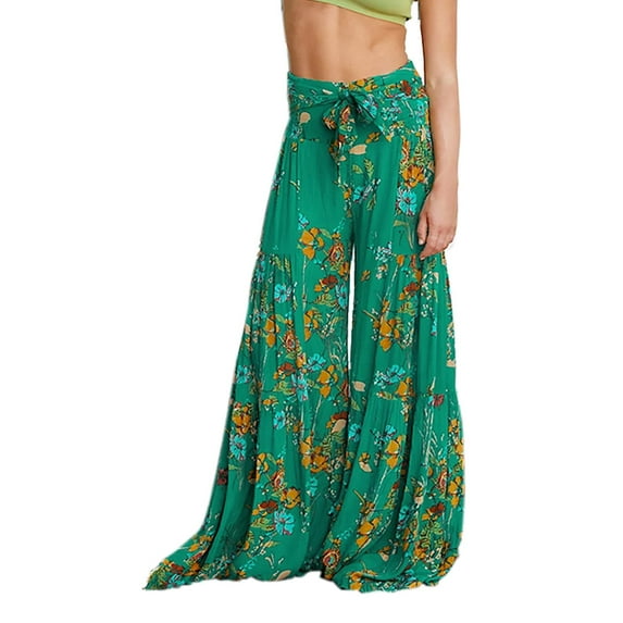 Lovebay Womens Wide Leg Palazzo Loose Pants Summer Beach Boho Floral Trousers S-XL