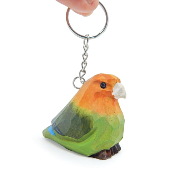 Lovebird Keychain Handmade Ring Hook Clip Freedom Charm Miniature Wood Mini Figurine Small Animal Bird
