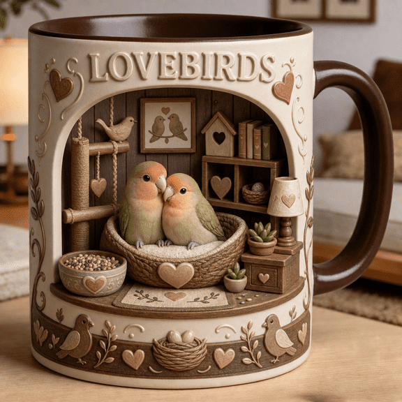 Lovebird Mug Cute Romantic Bird Coffee Cup Gift for Couples and Bird Lovers