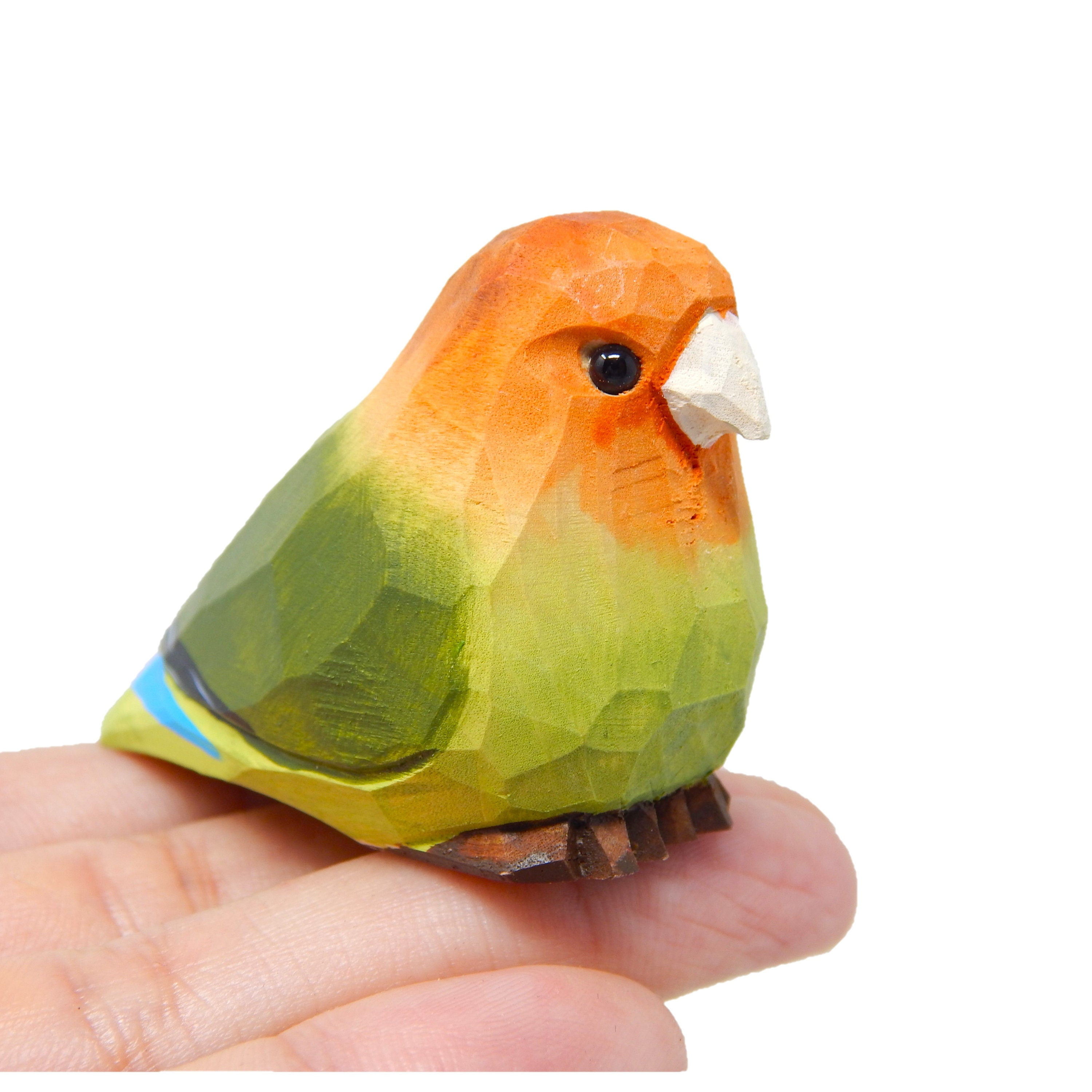 Hand-Carved Multicolor Wood Lovebird Figurine, 2-Inch