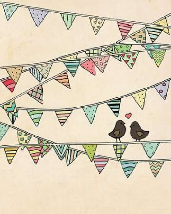 Lovebirds Banner Canvas Art - Lisa Barbero (24 x 30)
