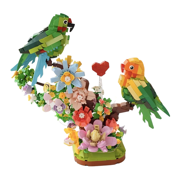 Lovebirds & Floral Branch Building Block Set, Creative Birthday Gift, Home Office Table Centerpiece