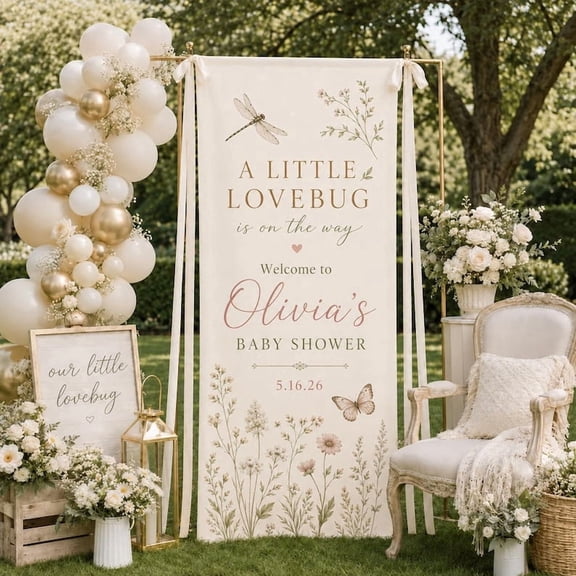 Lovebug Theme Fabric Welcome Banner, Personalized Name and Date Sign, Custom Celebration Backdrop, Party Decor Gift