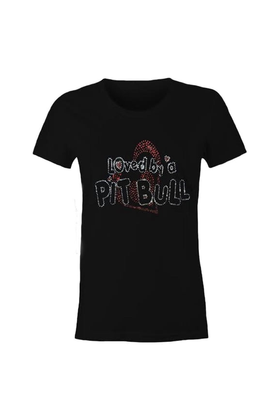 Loved By A Pit Bull Bling Womens Fitted Tee & Gift Bag Multi-pack, Pit Bull Mom