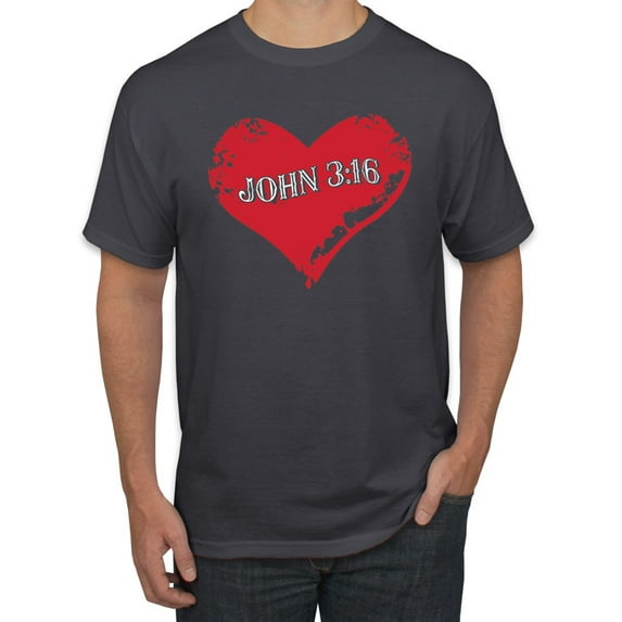 Loved John 3:16 Bible Verse Christian Inspirational/Christian Men's Graphic T-Shirt, Charcoal, 3XL