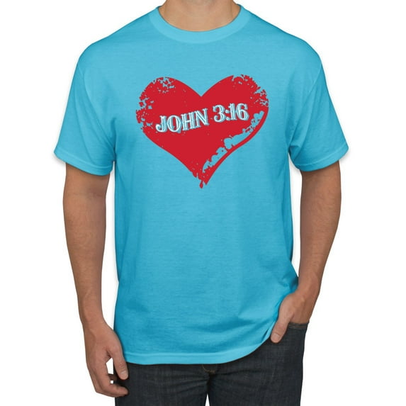 Loved John 3:16 Bible Verse Christian Inspirational/Christian Men's Graphic T-Shirt, Light Turquoise, 4XL