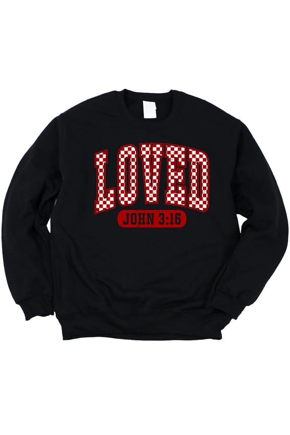 Loved John 3:16 Red Checkered Valentines Sweatshirt for Women Youth and Toddler Girls Black Sweatshirt 5-6