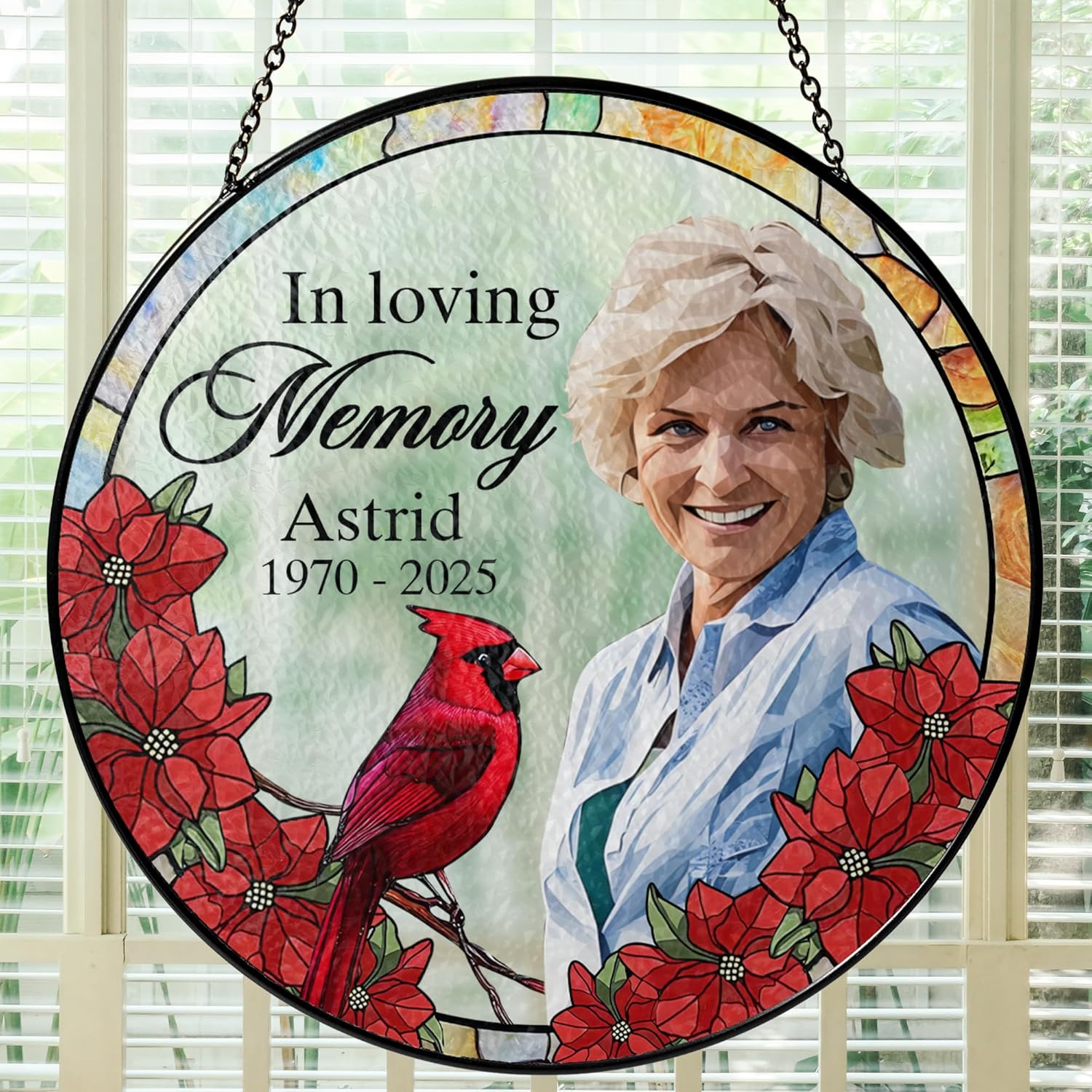 Loved One Photo Stained Glass Suncatcher - Cardinal in Loving Memory ...