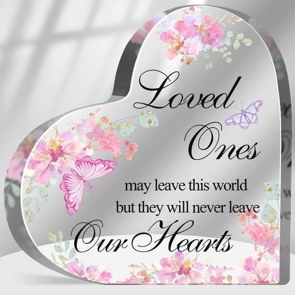 Loved Ones Never Leave Hearts Sign Sympathy Memorial Gifts For Loss Of Loved One Loss Of Father Mother Sympathy Gifts Bereavement Condolences Grief Gifts Funeral Memorial Decor Sign 4X4 In