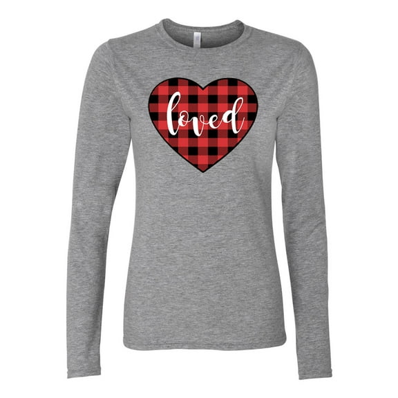 Loved Plaid Valentine's Day Women's Long Sleeve T-Shirt-Heather-large