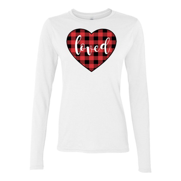 Loved Plaid Valentine's Day Women's Long Sleeve T-Shirt-White-XL
