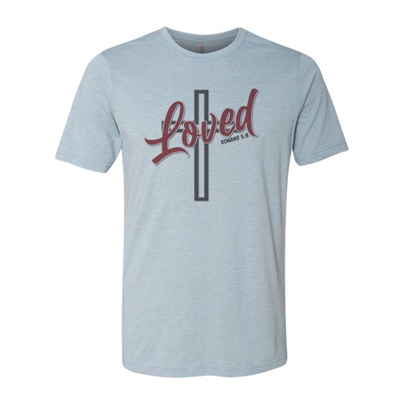 Loved Shirt, Loved Cross, Cross Shirt, Jesus, Christian Shirts, Jesus Shirt, Godly Apparel, Christian T-shirt, Romans 5:8 Shirt, Romans, Stonewash Denim, 2XL