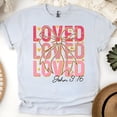 thumbnail image 1 of Loved Shirt for Women - John 3:16 Scripture Tee with Pink Bow Design, Ash, Size S, 1 of 4