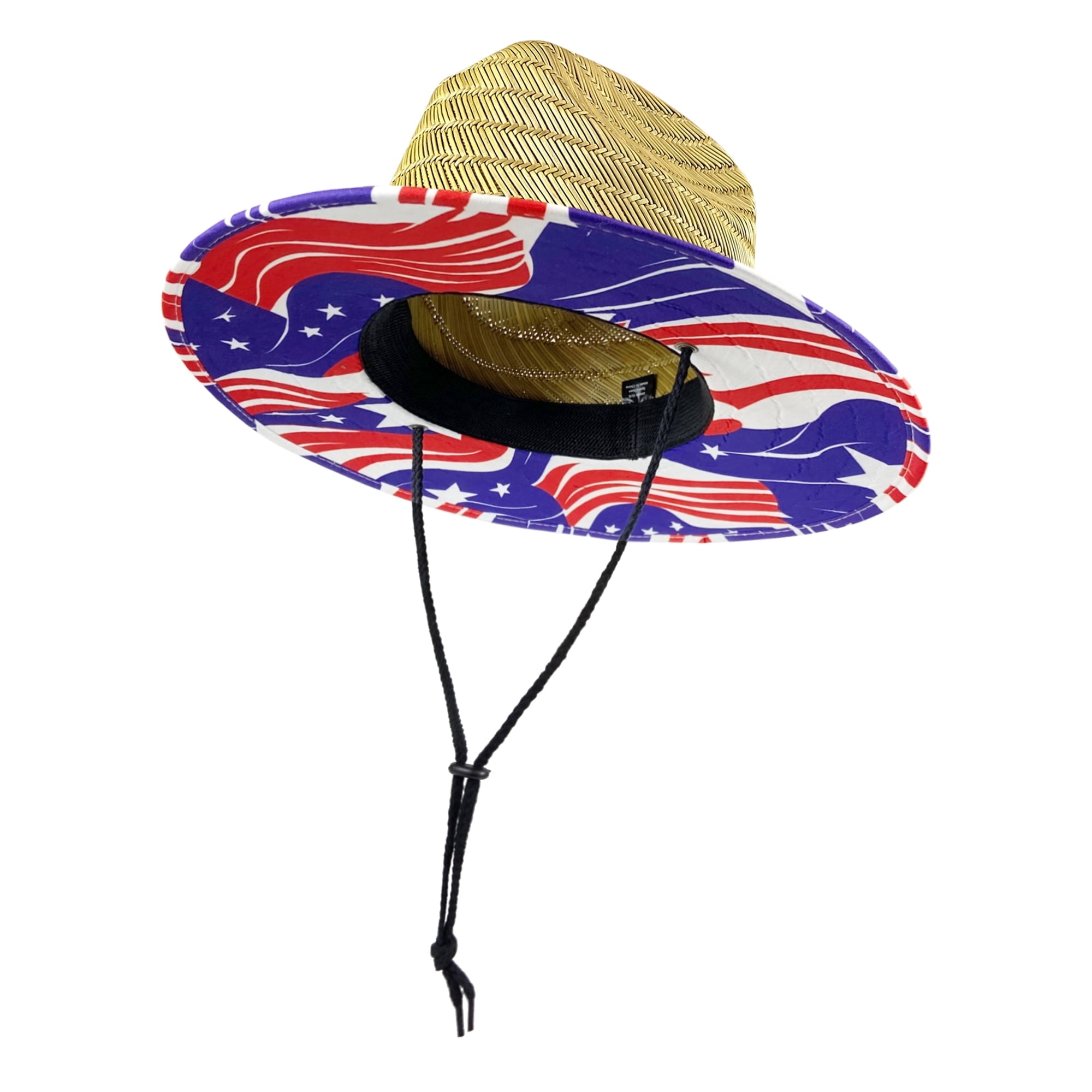 LovedSky 100% Straw Lifeguard Hat with Chin Strap, Wide Brim 