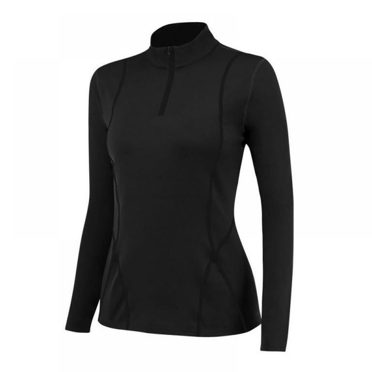 Women Quarter Zip Pullover Running Shirts Long Sleeve Activewear Tops Tight  Workout